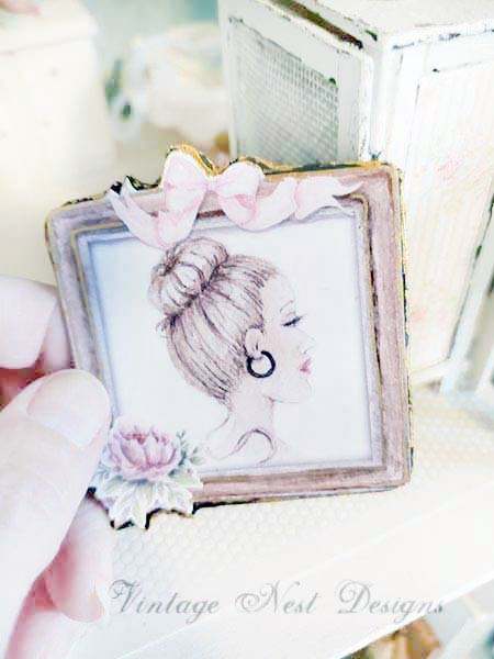 Hello Beautiful No.1:1 Dollhouse Miniature Handmade Framed Art image 3