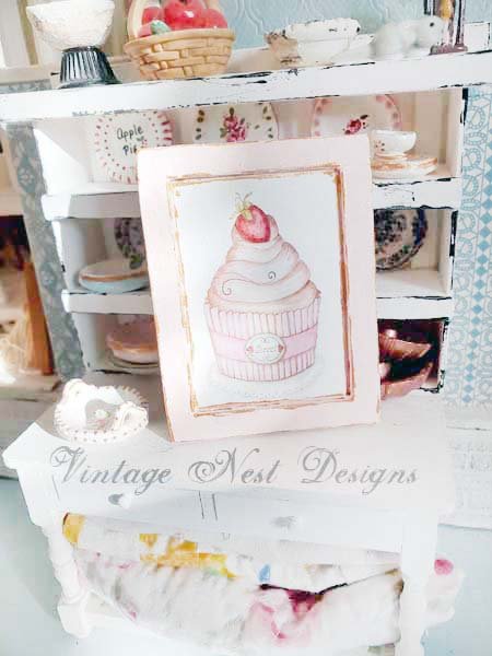 Cupcake No.6:3:2 Dollhouse Miniature Handmade Wooden Framed Art image 1