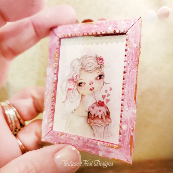 Valentine Girl No.2:1 Dollhouse Miniature Handmade Framed Wooden Art image 2