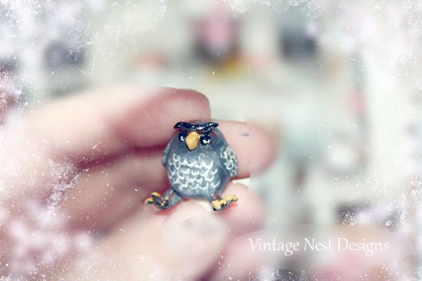 Porcelain Owl No.6 Dollhouse Miniature Handmade One of a Kind image 1