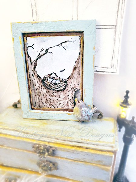 Bird Nest Tree No.2:1 Dollhouse Miniature Handmade Wooden Framed Art image 2