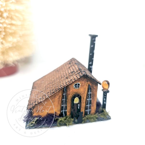 Putz Halloween House No.3 Miniature Handmade Shadow Box Diorama One of a Kind image 9