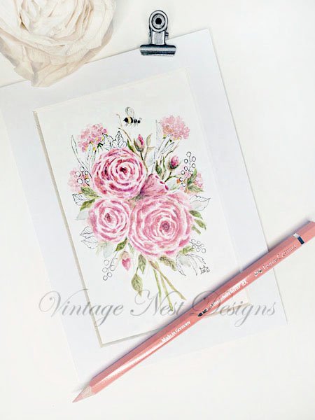 Roses & a Bee No.3 Original Watercolor Painting image 0