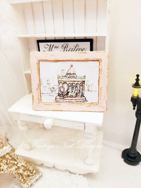 Carousel No.1:1 Handmade Dollhouse Miniature Wooden Framed Art image 1