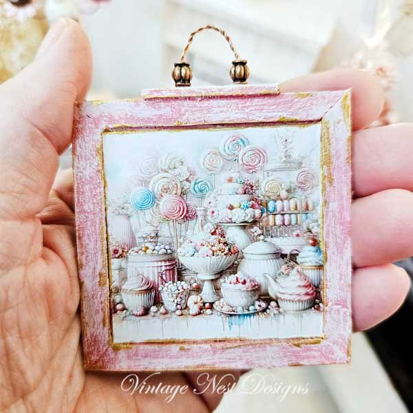 Pastel Sweets No.1:1 Dollhouse Miniature Handmade Wooden Framed Art image 5