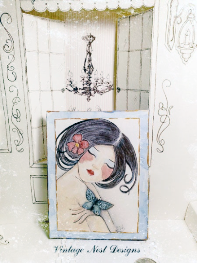 Asian Woman No.1:1 Miniature Handmade Framed Art image 0