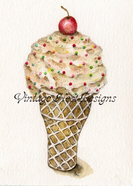 Ice Cream Cone No.2 Watercolor Digital Prints Scrapbooking image 0