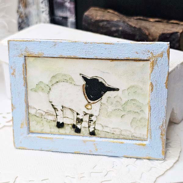 Nursery Lamb No.1:2 Dollhouse Miniature Handmade Wooden Framed Art image 1