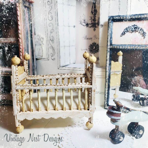 Baby Antique Style Crib No.4 Handmade Dollhouse Miniature image 0