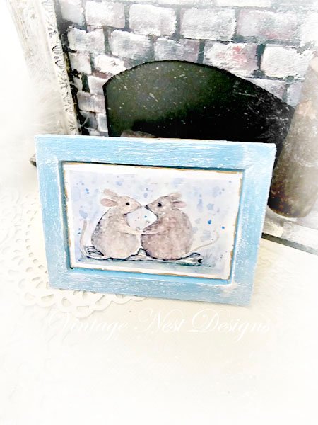 Mice No.9:2 Dollhouse Miniature Handmade Wooden Framed Art image 0