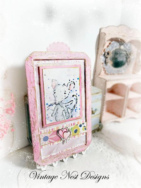 Mouse No.6:2 Dollhouse Miniature Handmade Wooden Framed Art image 1