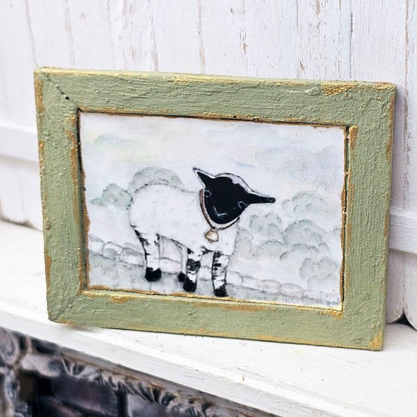 Nursery Lamb No.1:3 Dollhouse Miniature Handmade Wooden Framed Art image 2