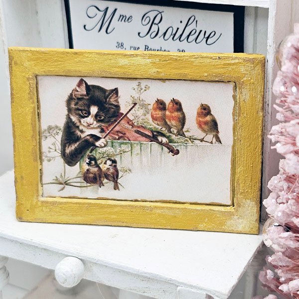 The Cat & The Fiddle No.1:2 Dollhouse Miniature Handmade Wooden Framed Art image 2