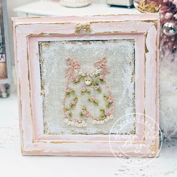 Stitched Baby Outfit No.1:1 Dollhouse Miniature Handmade Wooden Framed Art image 0