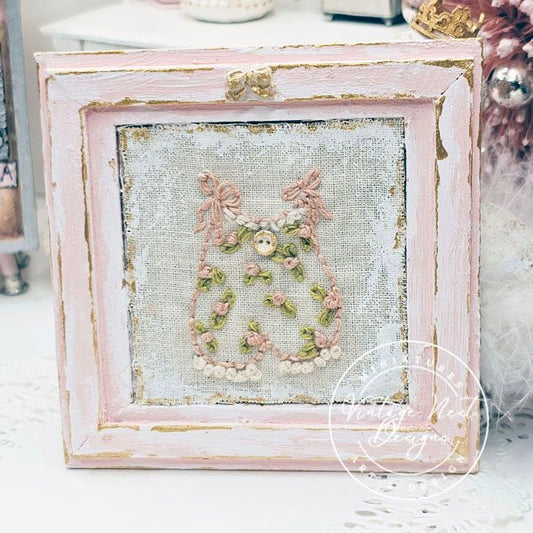 Stitched Baby Outfit No.1:1 Dollhouse Miniature Handmade Wooden Framed Art image 0