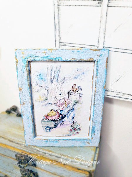 Bunny in Cart No.1:1 Dollhouse Miniature Handmade Wooden Framed Art image 2