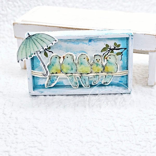 Birds on a Wire No.1:2 Dollhouse Miniature Handmade Wooden Framed Art image 1