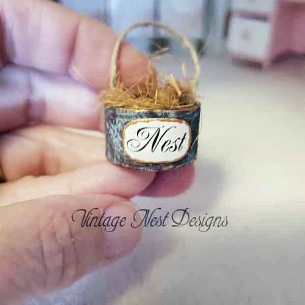 Bird Nest Basket No.4 Dollhouse Miniature Handmade image 4