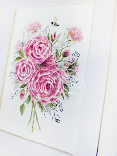 Roses & a Bee No.3 Original Watercolor Painting image 1