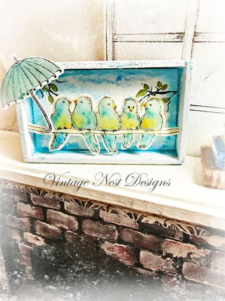Birds on a Wire No.1:2 Dollhouse Miniature Handmade Wooden Framed Art image 7