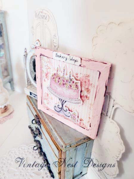 Pink Cake No.12:1 Dollhouse Miniature Handmade Wooden Framed Art image 4