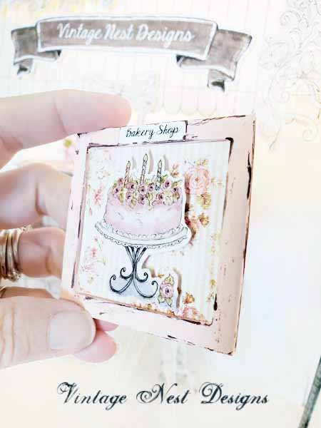 Pink Cake No.12:1 Dollhouse Miniature Handmade Wooden Framed Art image 7