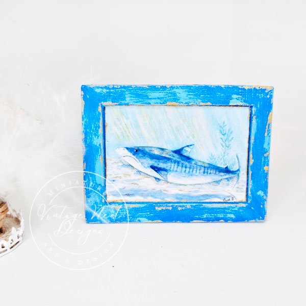 Shark No.1:2 Dollhouse Miniature Handmade Wooden Framed Art image 7