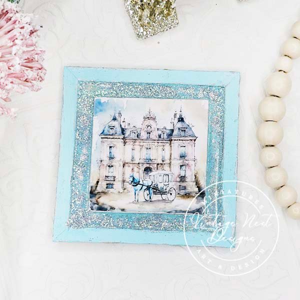 Horse and Carriage No.2:1 Dollhouse Miniature Handmade Wooden Framed Art image 1