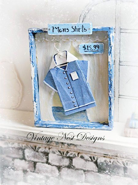 Man's Shirt No.1 Dollhouse Miniature Handmade Wooden Framed Art image 0