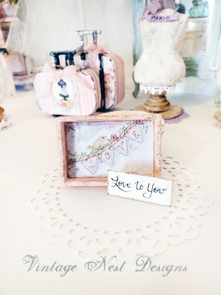 Love Bird No.1:1 Dollhouse Miniature Handmade Framed Wooden Art image 5