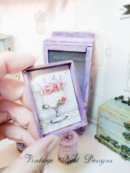 Cake No.9:1 Dollhouse Miniature Handmade Wooden Framed Art image 5