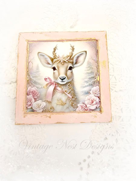 Christmas Doe No.2:1 Dollhouse Miniature Handmade Wooden Framed Art image 3
