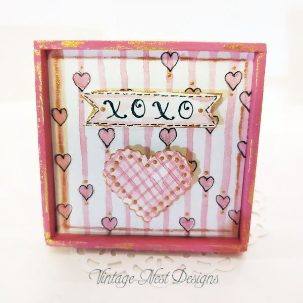 Valentine Heart No.3 Dollhouse Miniature Handmade Wooden Framed Art image 0