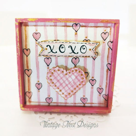 Valentine Heart No.3 Dollhouse Miniature Handmade Wooden Framed Art image 0
