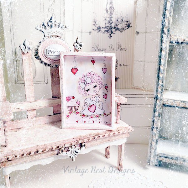 Pink Be my Valentine No.1:1 Dollhouse Miniature Handmade Framed Art image 5