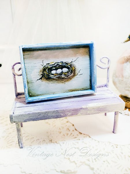 Bird Nest No.13:2 Dollhouse Miniature Handmade Wooden Framed Art image 2