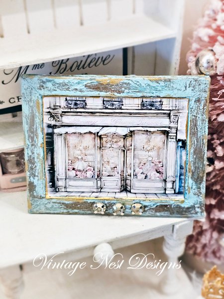 French Dress Shop No.5:1 Dollhouse Miniature Handmade Wooden Framed Art image 1