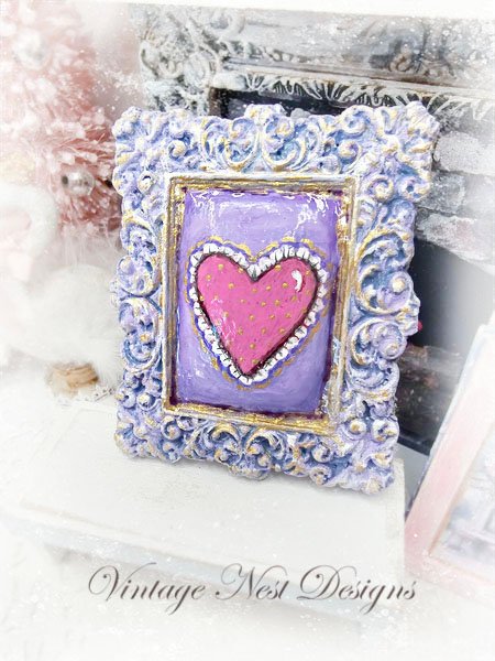 Valentine Lace Heart No.2 Dollhouse Miniature Handmade Framed Art image 4