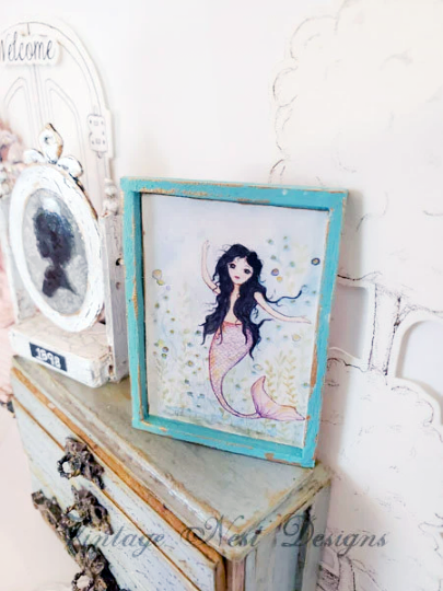 Under the Sea Mermaid No.1:1 Dollhouse Miniature Handmade Wooden Framed Art image 1