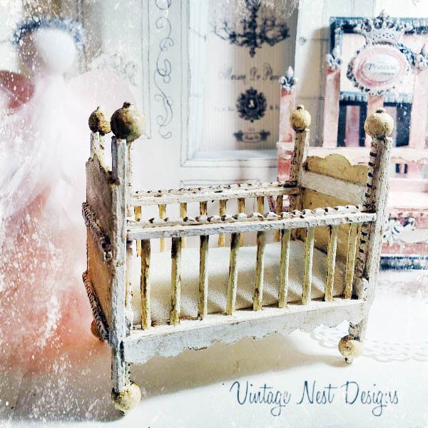 Baby Antique Style Crib No.4 Handmade Dollhouse Miniature image 1