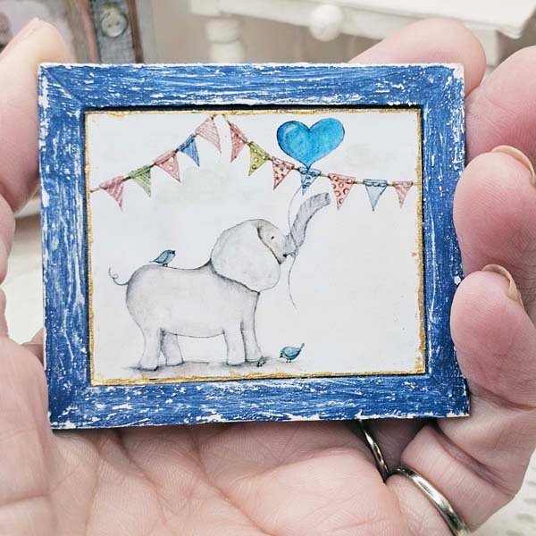 Baby Elephant No.1:2 Dollhouse Miniature Handmade Wooden Framed Art image 1