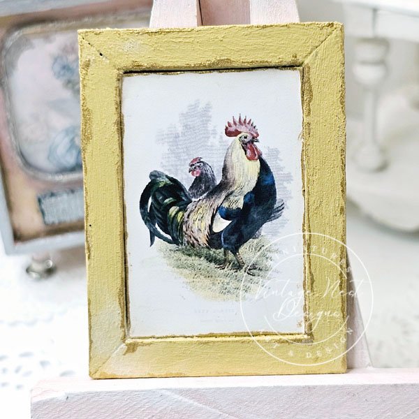 Rooster No.2:4 Dollhouse Miniature Handmade Wooden Framed Art image 7