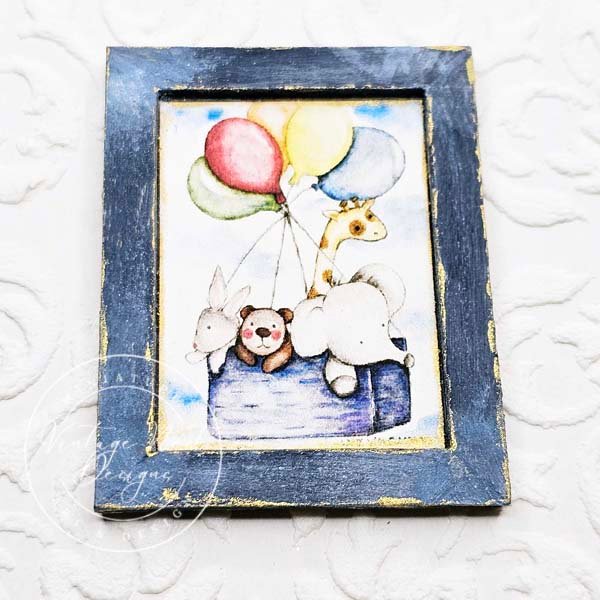 Animals & Balloons No.1:2 Dollhouse Miniature Handmade Wooden Framed Art image 2