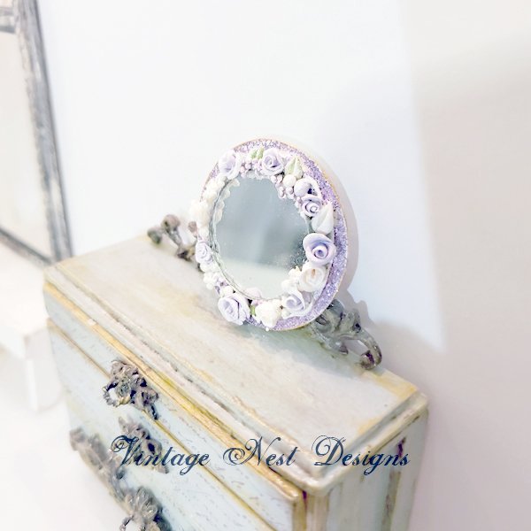 Vanity Mirror No.3 Dollhouse Miniature Porcelain Handmade image 2