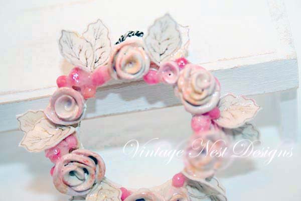 Wreath with Roses No.1 Dollhouse Miniature Porcelain Handmade image 3