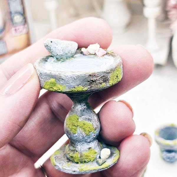 Mossy Bird Bath No.6 Dollhouse Miniature Handmade image 1