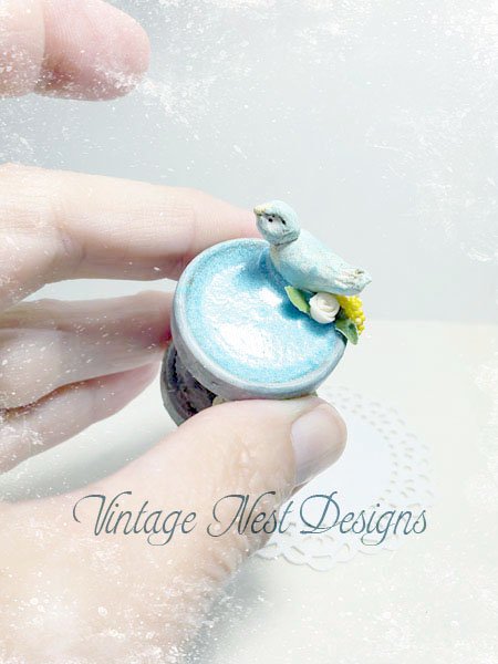 Bird Bath No.4 Miniature Handmade for Dollhouse Diorama Room Shadow Box image 1