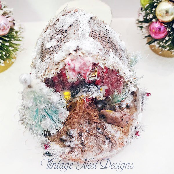 Christmas Putz Glitter Holiday Barn No.3 Handmade Miniature image 5