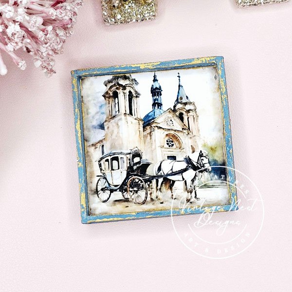 Horse and Carriage No.1:1 Dollhouse Miniature Handmade Wooden Framed Art image 8