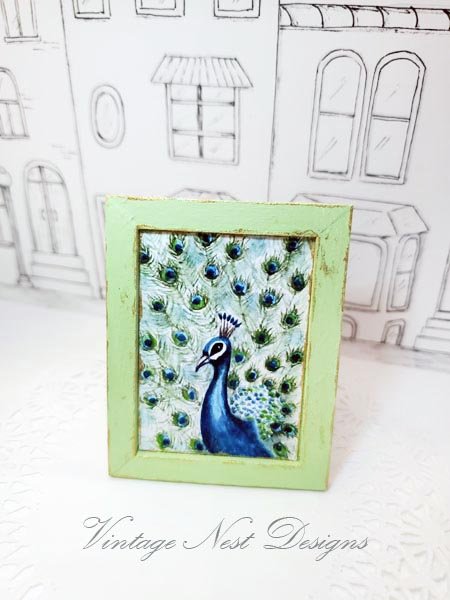 Peacock No.2:1 Dollhouse Miniature Handmade Wooden Framed Art image 4